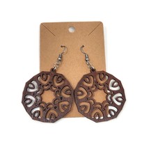 Mandala Geometric Boho Hook Earrings - Handmade Laser Cut Wood Dangle - 1 Pair - £7.90 GBP