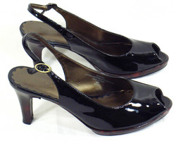 Liz Claiborne Black Patent Leather Peep Toe High Heels 6 M US Excellent - $12.18