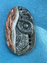 Finely Carved Dark Gray Side Profile OWL with Chesnut Brown Leaves Stone Pendant - £30.49 GBP