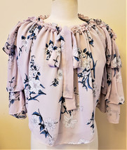 MISA Los Angeles Cold Shoulder Tie-Front Blouse Sz-S Lavender/ Floral Pa... - £23.95 GBP