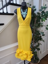Fashion Nova Womens Yellow Solid Polyester V-Neck Sleeveless Knee Length... - £26.05 GBP