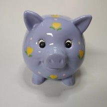 Ceramic Piggy Bank Lilac Pig Yellow Flowers 7 in long 5.5 in wide 5.5 in... - £15.90 GBP