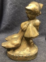 LE Smiths Art Glass Hummel Style Girl with the Geese Paperweight Figurine Gold - £9.49 GBP