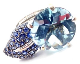 Authentic! Chanel Camellia Flower 18k White Gold Aquamarine Sapphire Ring - £7,850.42 GBP