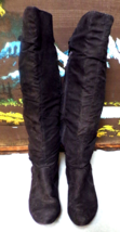 Tall Suede Leather Fashion Boots Black Knee High Side Zip, Womens Size 6M - £11.98 GBP