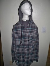 MEN&#39;S GUYS QUIKSILVER FLANNEL HOODIE GREY TURQUOISE PLAID NEW $55 - $44.99