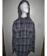 MEN&#39;S GUYS QUIKSILVER FLANNEL HOODIE GREY TURQUOISE PLAID NEW $55 - £35.30 GBP