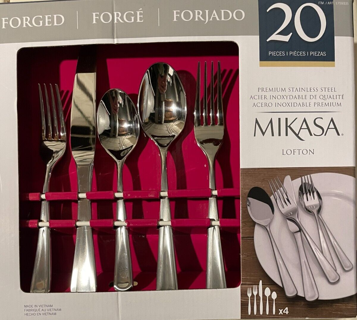 Mikasa Lofton Premium Stainless Steel Forged Satin Flatware Set 20-Piece