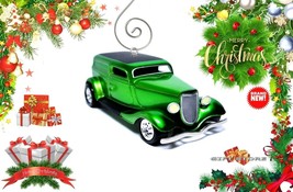 Rare Christmas Ornament Santa Green 1933 Ford Delivery Rear View Mirror Hanger - £31.15 GBP