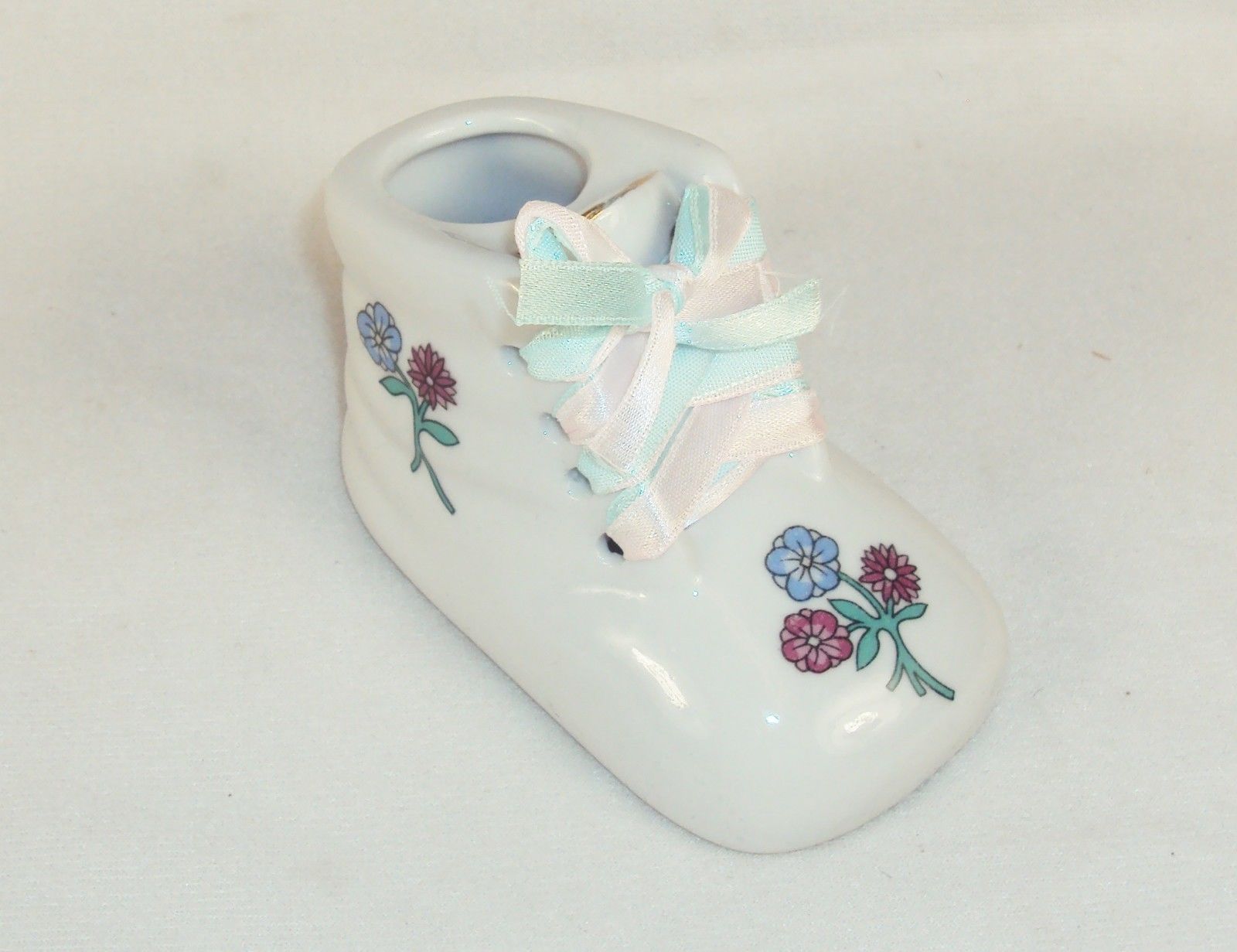 Porcelain Baby Shoe w/Pink &amp; Blue Laces ~ Use For Bank, Trinkets, or Sma... - $14.65
