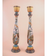 Wood Candlestick Holders Pair Sconces Handpainted Floral Motif 11 to 12 ... - £27.51 GBP