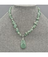 Aventurine Pendant Necklace Green Stone Bead Teardrop Dangle Barrel Clas... - $743.65 MXN