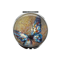 1 Mother of Pearl Compact Mirror, Cosmetic, Makeup Mirror, Butterflies P... - $13.85