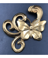 VTG Flying Butterfly Gold Tone Stamped Metal Brooch Pin 2.25&quot; x 2.25&quot; - $9.49