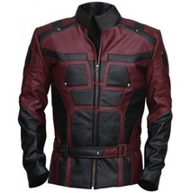 Men Charlie Cox Daredevil Costume Leather Jacket Maroon Black Contrast - £132.97 GBP