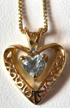Signed JJT 925 Blue Topaz Heart Pendant Necklace Italy 18" - $29.70