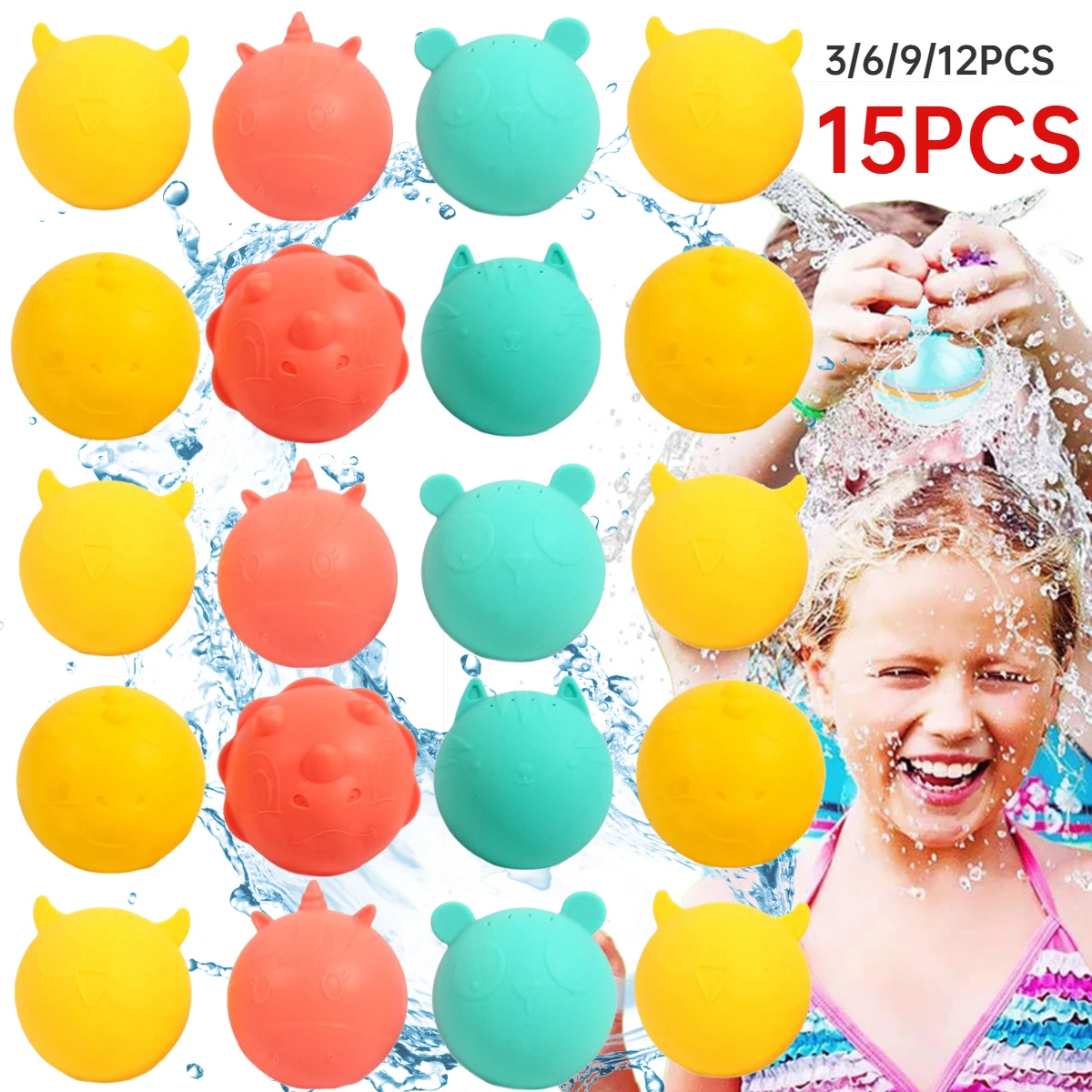 3-15PCS Reusable Water Balloons Refillable Water Balloon Quick Fill Self Seali - £9.04 GBP+