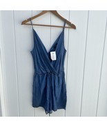 1250c Womens Blue Chambray Denim Romper w/h Pockets Tencel Cutout Medium Summer - $19.79