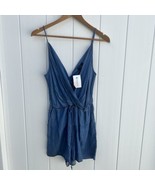 1250c Womens Blue Chambray Denim Romper w/h Pockets Tencel Cutout Medium Summer - £15.81 GBP