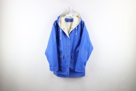 Vintage 90s Woolrich Womens Medium Distressed Waterproof Hooded Rain Jacket Blue - £47.27 GBP