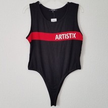 Artistix Womens Chest-Stripe Logo Bodysuit, Stretch- Black L $79 B4HP - £15.62 GBP