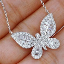 2 Ct Round Cut Simulated Diamond Cluster Butterfly Pendant 14k White Gold Plated - £120.07 GBP