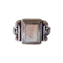 Premier Designs Abalone Ring 6.5 Mother Of Pearl Silver Tone Antiqued Victorian - £31.18 GBP