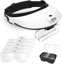 1X to 6X Headband Magnifier, Head Mount Magnifying Glass with LED Light for Clos - £26.99 GBP