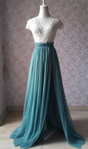 Misty Green Side Slit Tulle Skirt Outfit Bridesmaid Plus Size Tulle Maxi Skirt