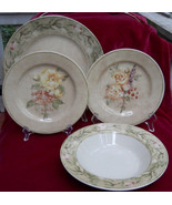 9 pc 222 FIFTH ROSE BOUQUETS DINNERWARE PLATE BOWL DINNER SALAD  SOUP BOWL - £55.84 GBP