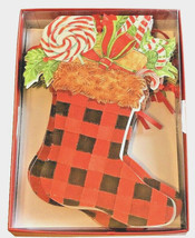 Buffalo Check Stocking Ornament Christmas Cards Boxed Cut Out 12 cards  - £17.64 GBP