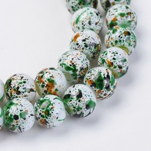 Opaque Bkg Painted round Glass Beads  lot of 5 strands 6mm Mint Cream 31&quot; lg 8KP - £4.92 GBP