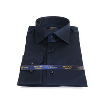 Men 100% Sateen Cotton Shirt Manschett Quesste Turkey Slim Fit 4010-07 Navy Blue image 3