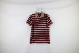 Vintage 80s Levis Mens Size Medium Distressed Spell Out Striped Polo Shirt USA - $29.65