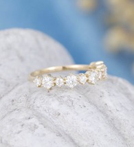 Round Cut 14k Solid Gold Wedding Anniversary Band,Half Eternity Bubble Prong Set - £98.56 GBP