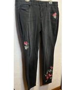 Women’s Vintage America Rose Embroidered Black Boho Skinny Jeans Size 16WR - £13.54 GBP