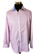 Ziggurat Dress Shirt Men&#39;s Size Large Pink/Blue Stripes Button Front Lon... - £15.30 GBP