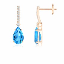 Swiss Blue Topaz Drop Earrings with Diamond in 14K Gold (Grade-AAAA , 8x5MM) - £511.82 GBP