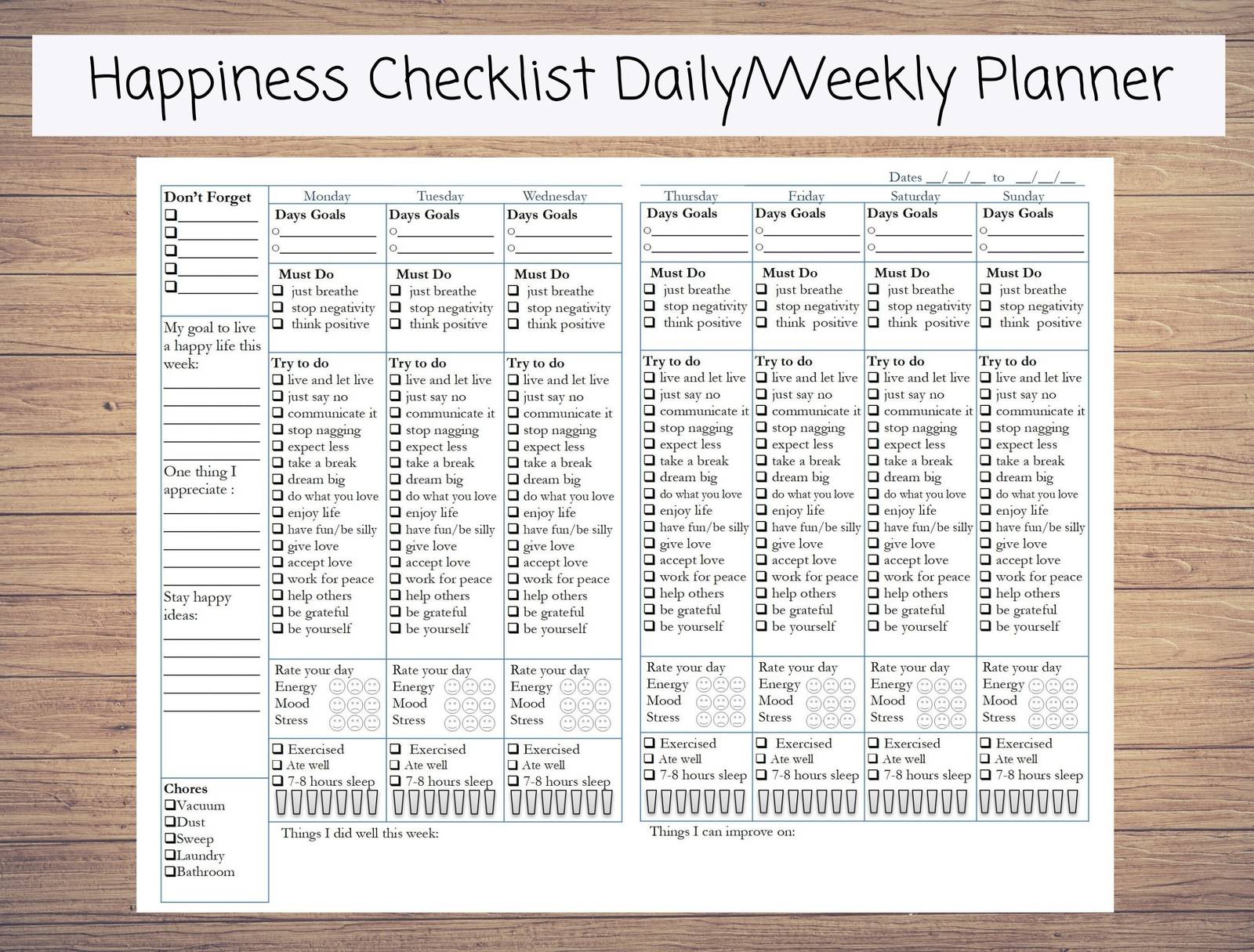 Instant Happiness Printable Planner with Checklists. Keep track of your ... - $2.00