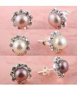 1 Pair Fresh Water Pearl Stud Pierced Earrings 3 Colors - €4,28 EUR