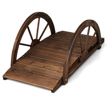 3.3 Feet Wooden Garden Bridge with Half-Wheel Safety Rails-Rustic Brown ... - $134.50