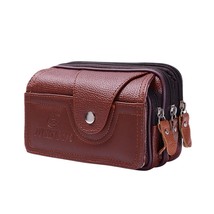 Men pu leather waterproof waist bag mobile phone belt pouch multifunction wallet thumb200
