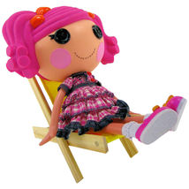 Handmade Toy Folding Lawn Chair, Wood &amp; Yellow Fabric for Dolls, Stuffed Animals - £5.43 GBP