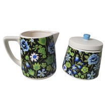 Napcoware Blue Green Pansies Floral Chintz Creamer Sugar Set Japan - £23.43 GBP