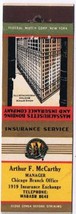 Matchbook Cover Arthur F McCarthy Chicago Massachusetts Bonding &amp; Insura... - £0.77 GBP