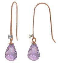 Galaxy Gold GG 14k Rose Gold Fish Hook Earrings with Diamonds and Amethysts - £199.79 GBP