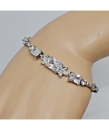 Silver Tone Clear Rhinestone Tennis Bracelet Crystal Statement Bracelet - $24.95