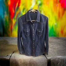 Daniel Rainn Shirt Womens Blue &quot;Denim&quot; Pearl Snaps Long Sleeve SIZE Medium - £23.61 GBP