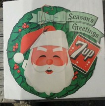 Vintage 7up Wreath Santa Christmas cardboard Sign Advertisement double sided F - £197.57 GBP