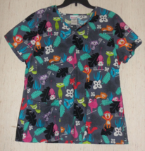 EXCELLENT WOMENS GRAY W/ NOVELTY SAFARI PRINT SCRUBS TOP   SIZE L - £18.32 GBP